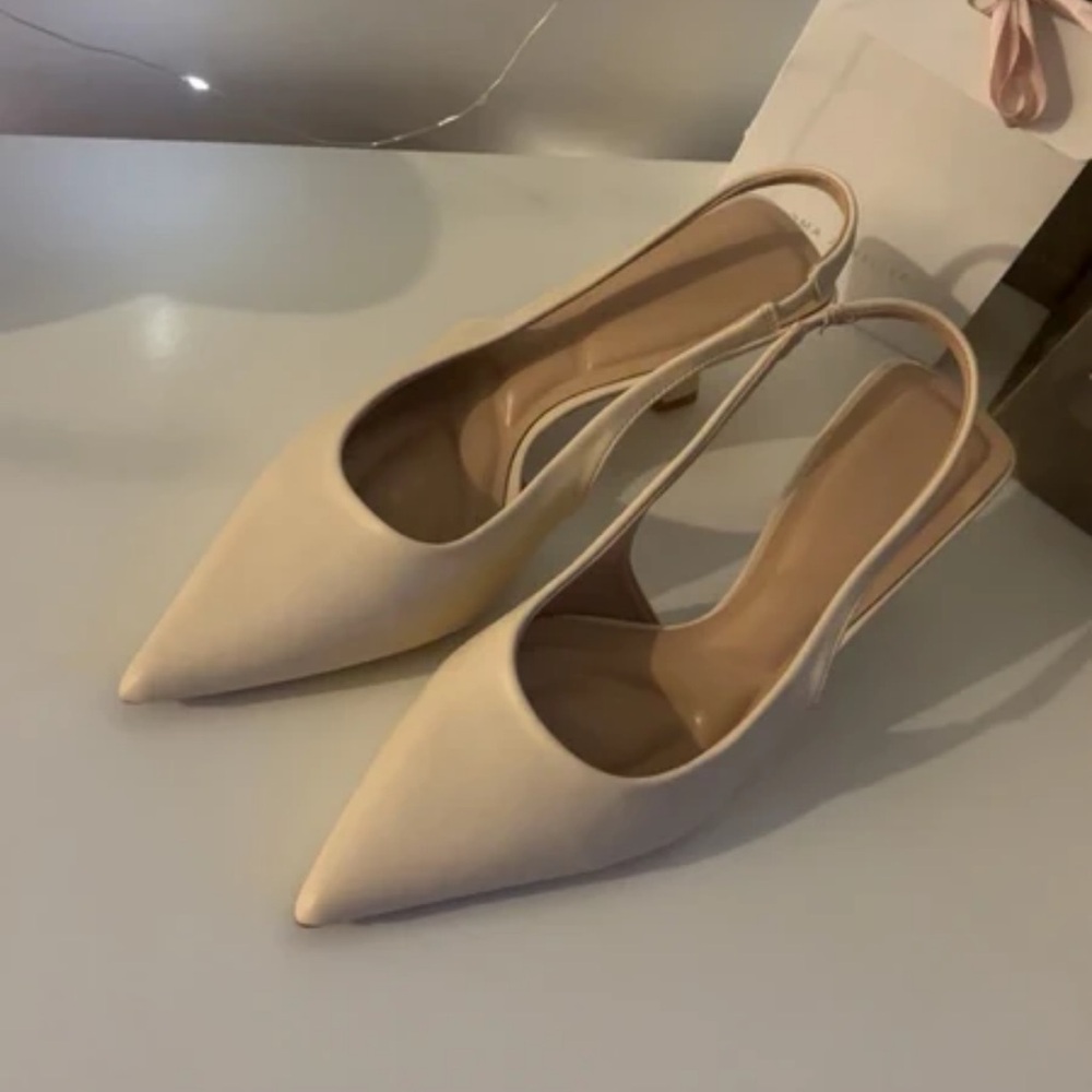 SHEIN Beige Pointed Slingback Heels